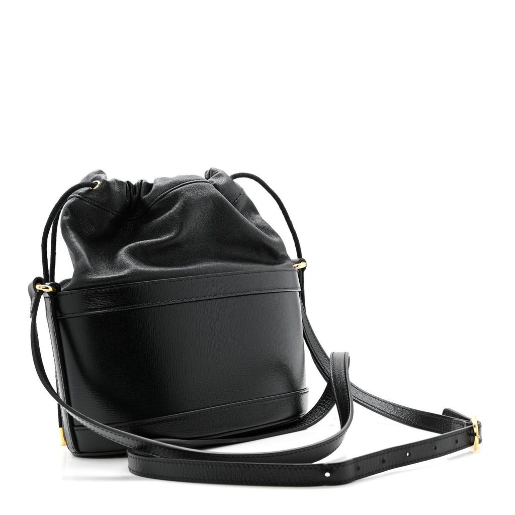 Azalea Sakai Calfskin Horsebit 1955 Drawstring Bucket Bag Black