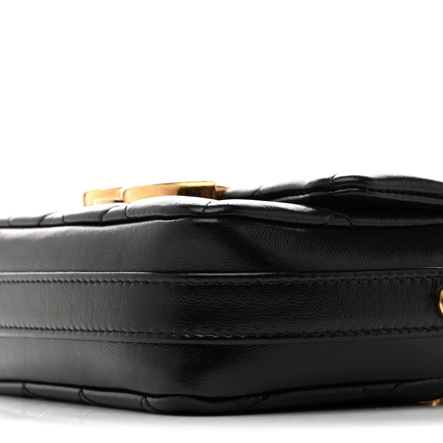 Shiny Crumpled Lambskin Quilted Mini Giant CC Flap Black