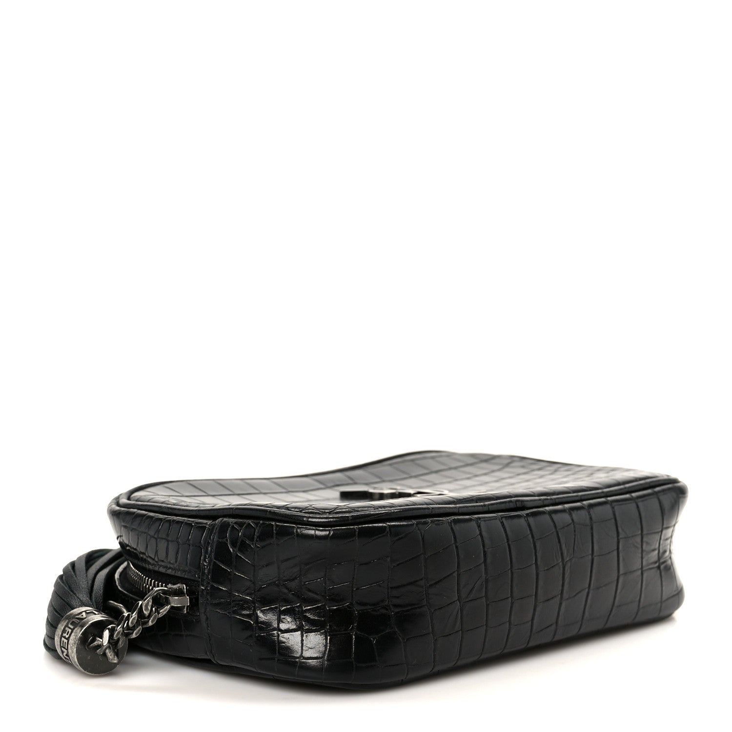 Calfskin Crocodile Embossed Monogram Mini Lou Camera Bag Black