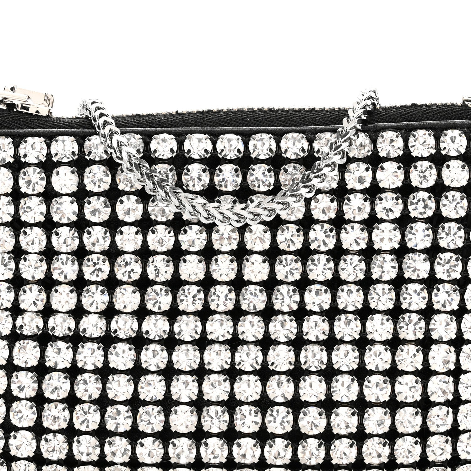 Mesh Crystal Rhinestone Nano Heiress Shoulder Bag Black Silver