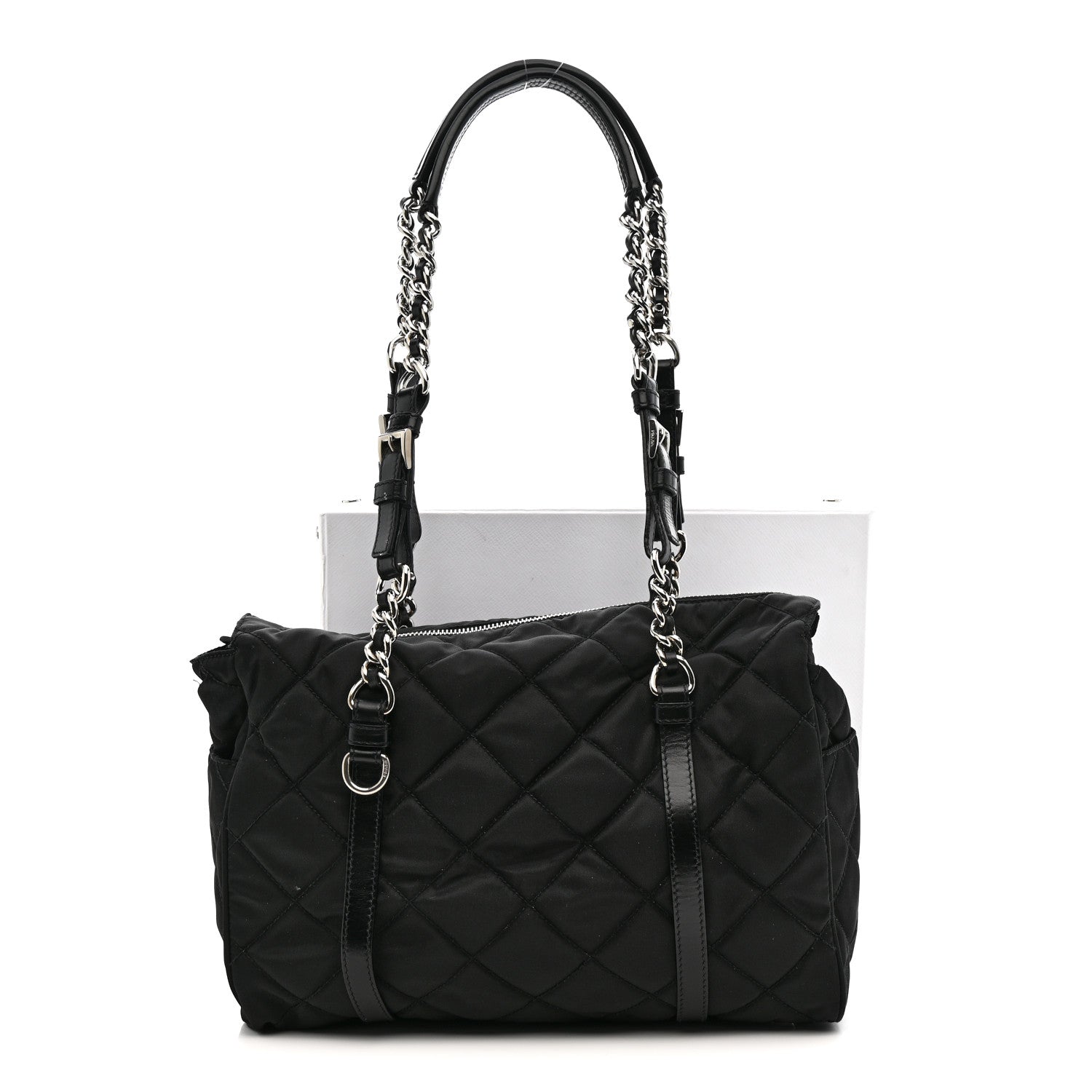 Nylon Tessuto Quilted Chain Shoulder Bag Black