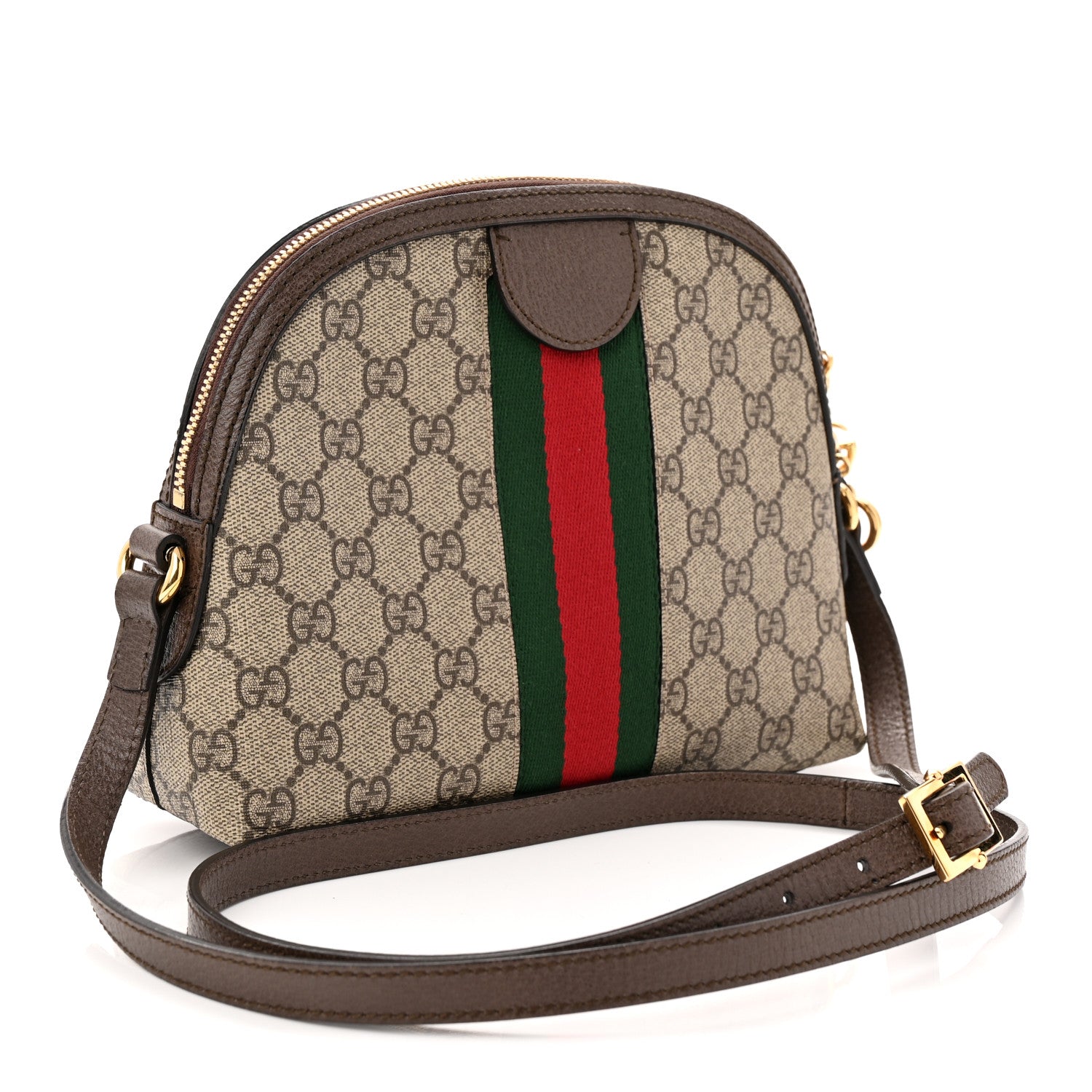 GG Supreme Monogram Textured Dollar Calfskin Web Small Ophidia Dome Shoulder Bag Beige Ebony New Acero