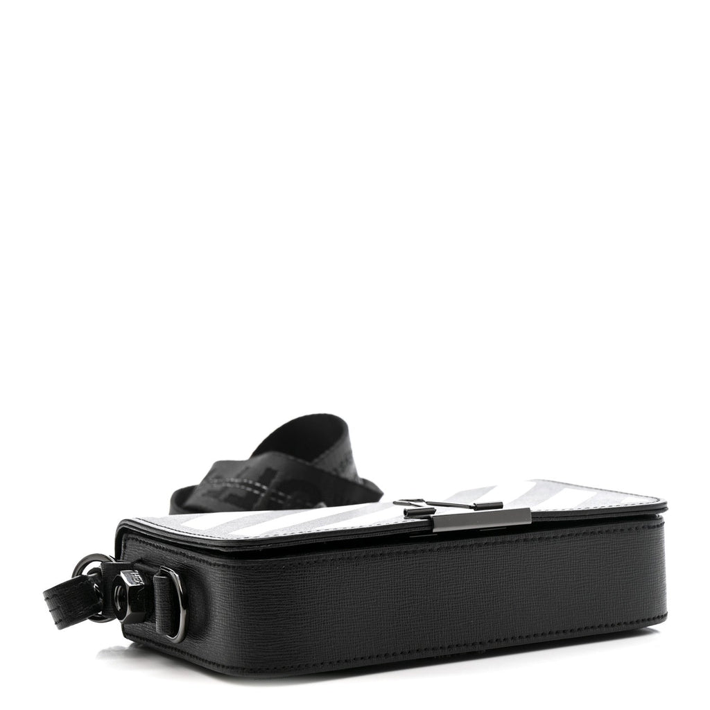 Saffiano Striped Mini Diag Binder Clip Bag Black White