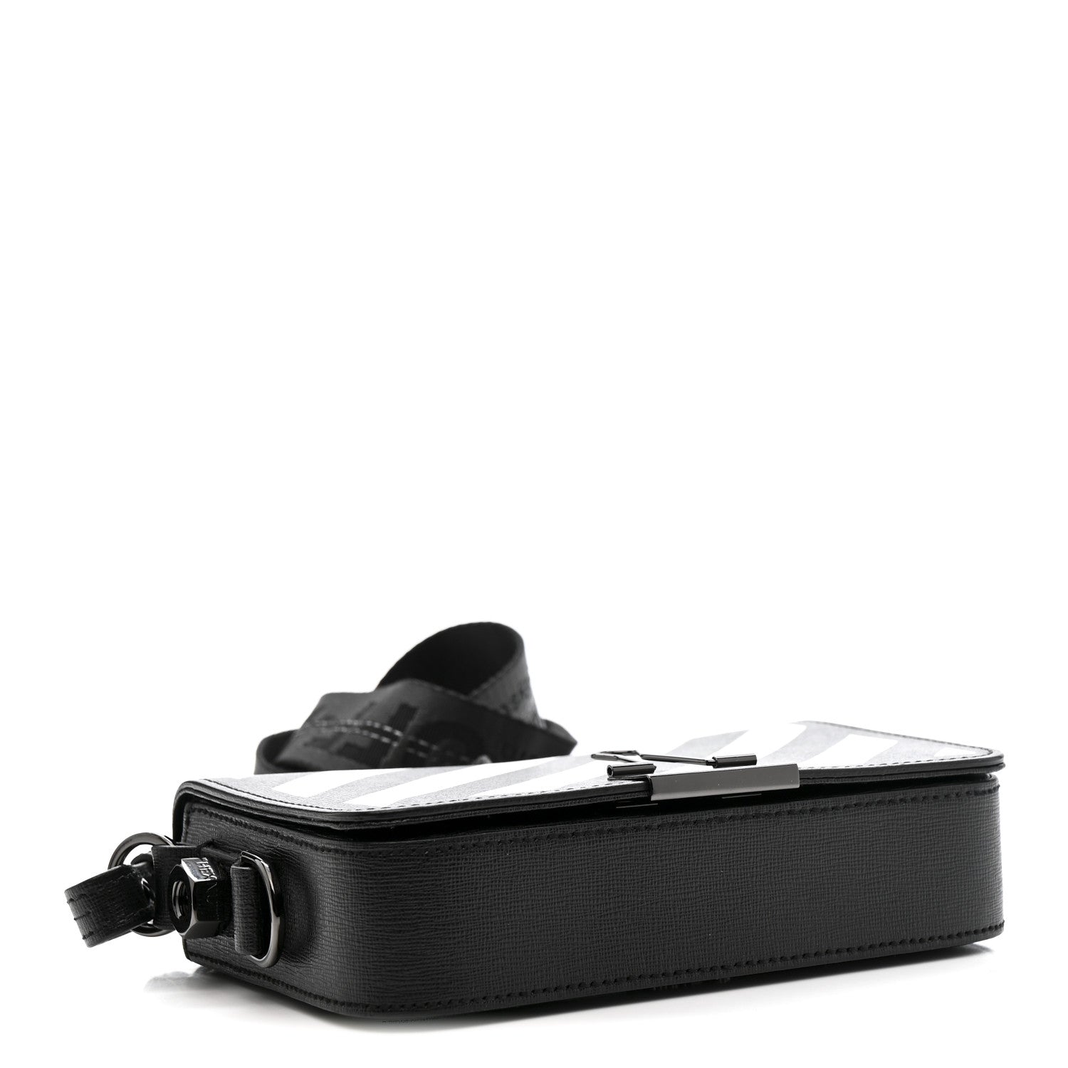 Saffiano Striped Mini Diag Binder Clip Bag Black White