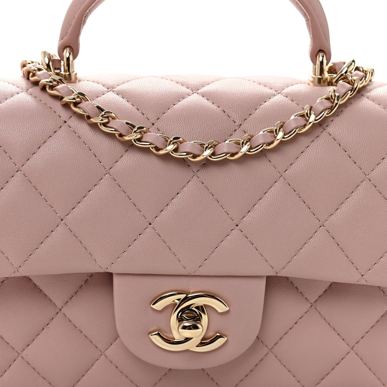 Lambskin Quilted Mini Top Handle Rectangular Flap Light Pink