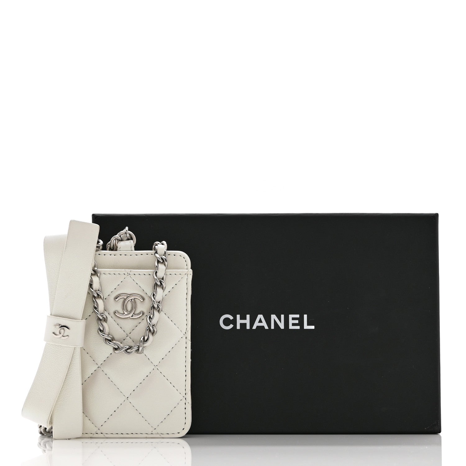 Iridescent Lambskin Quilted Coco Bow  Holder On Chain White