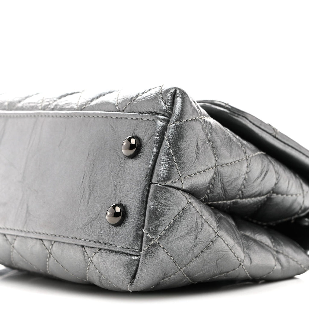 Metallic Aged Calfskin Quilted Mini Coco Handle Flap Charcoal