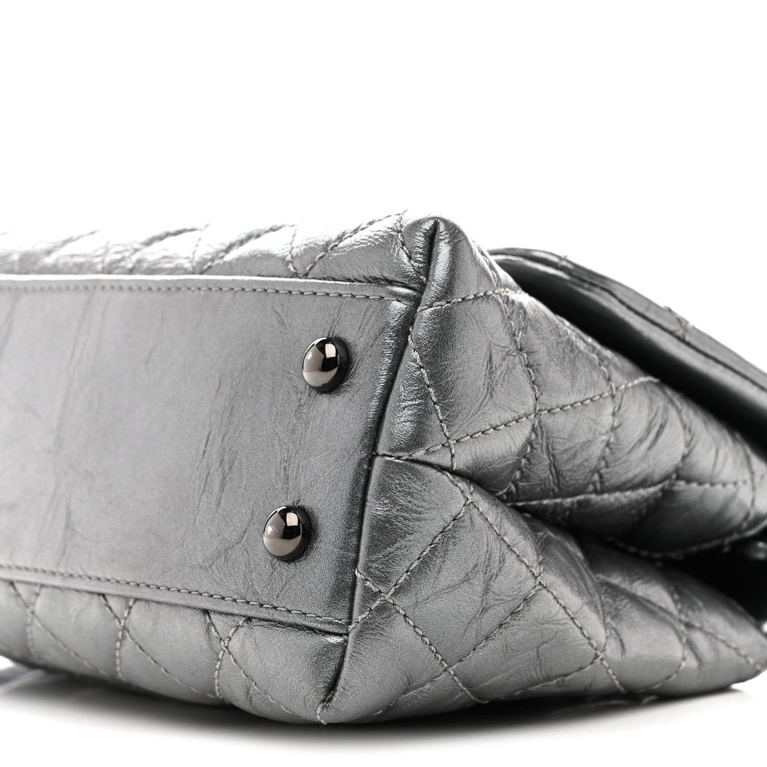 Metallic Aged Calfskin Quilted Mini Coco Handle Flap Charcoal