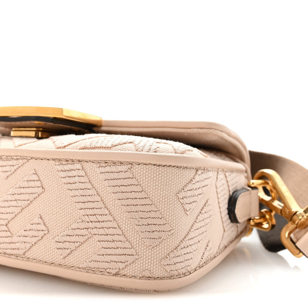 Canvas Vitello King Bi-Color Strap FF Embroidered Mini Baguette Poudre