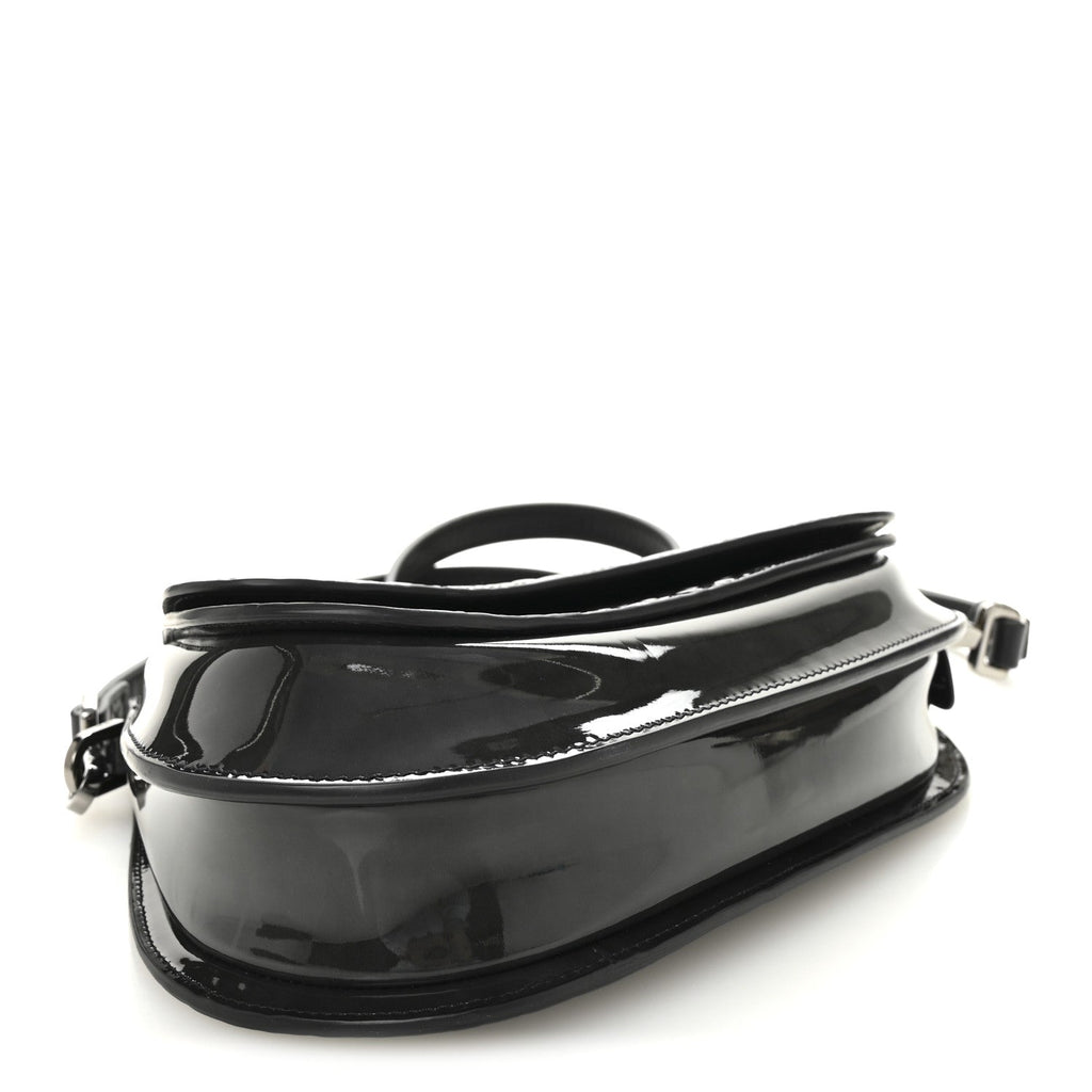 Patent Oblique Embossed Saddle Boxy Bag Black