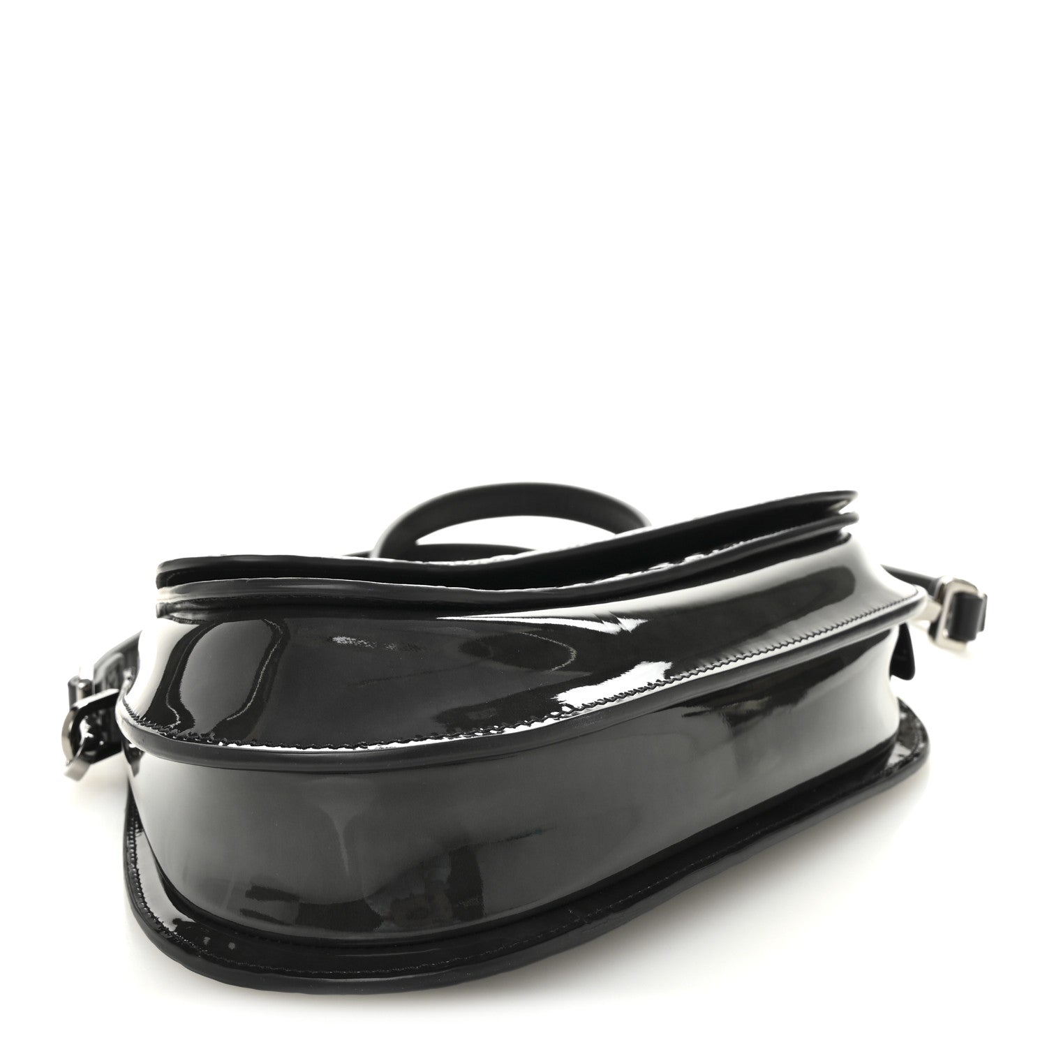 Patent Oblique Embossed Saddle Boxy Bag Black