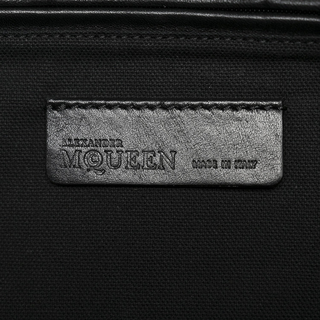 Calfskin Large Studded Padlock Zip Around Tote Black