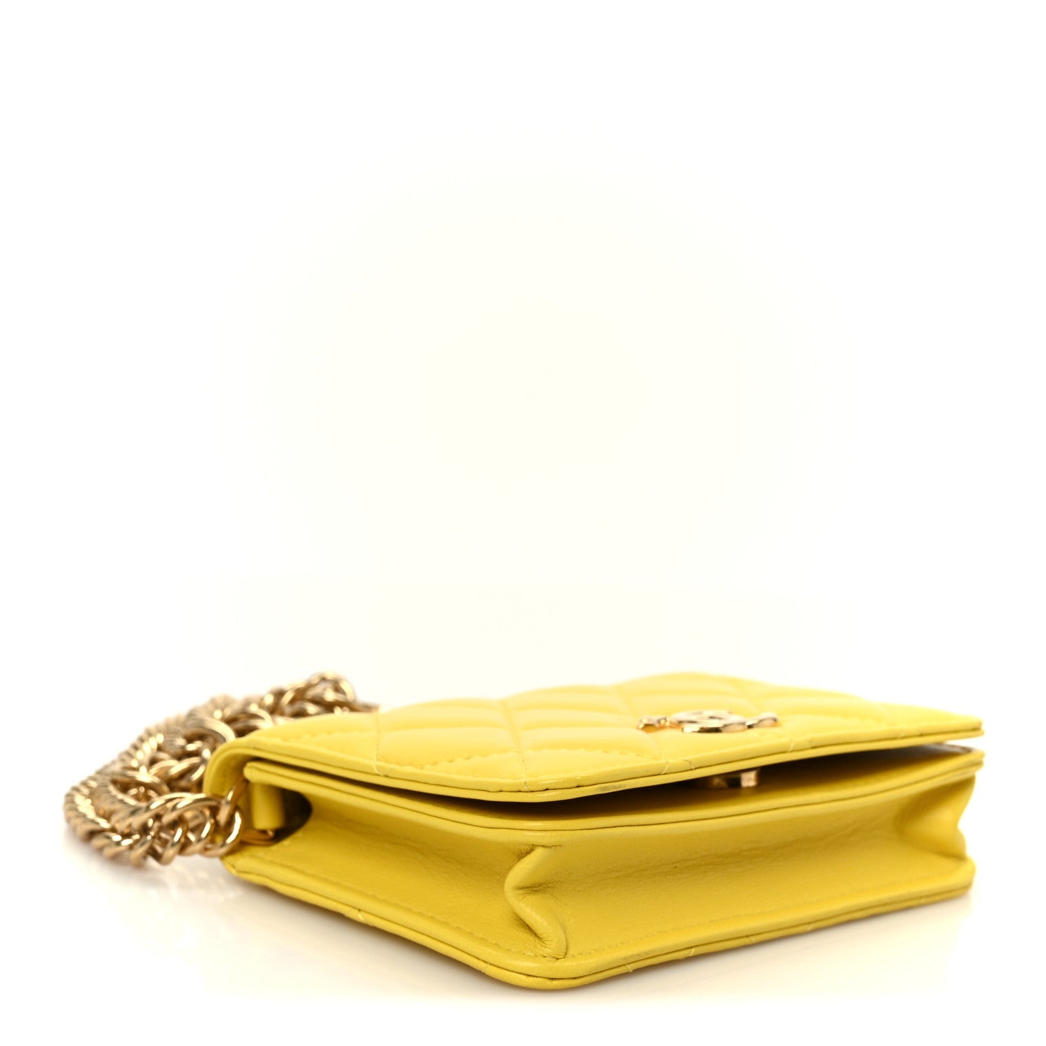 Lambskin Quilted Enamel Logo Flap  Holder On Chain Yellow