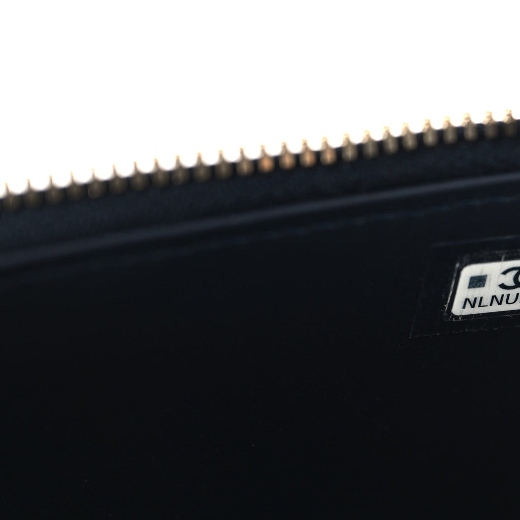 Denim Quilted Vanity Case With Chain Dark Blue
