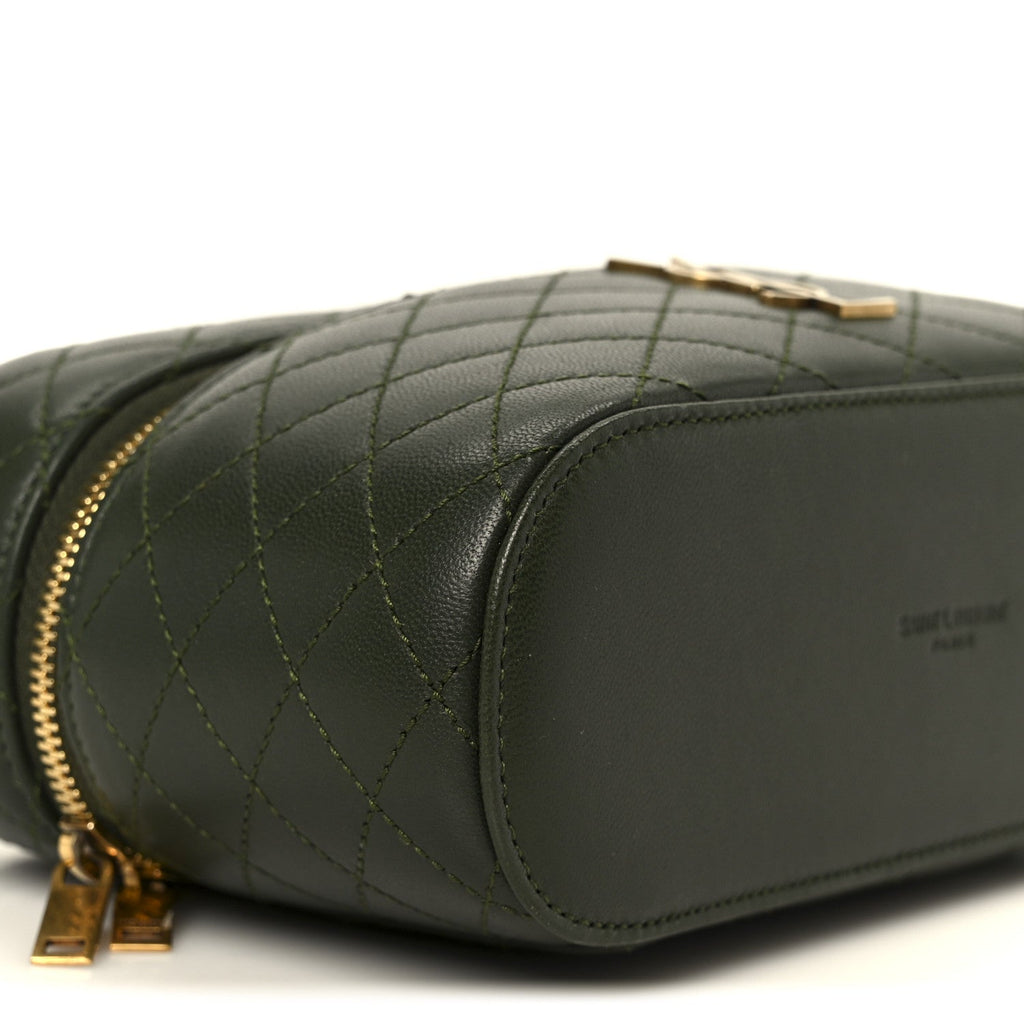 Lambskin Quilted Mini Gaby Vanity Case Olive Wood