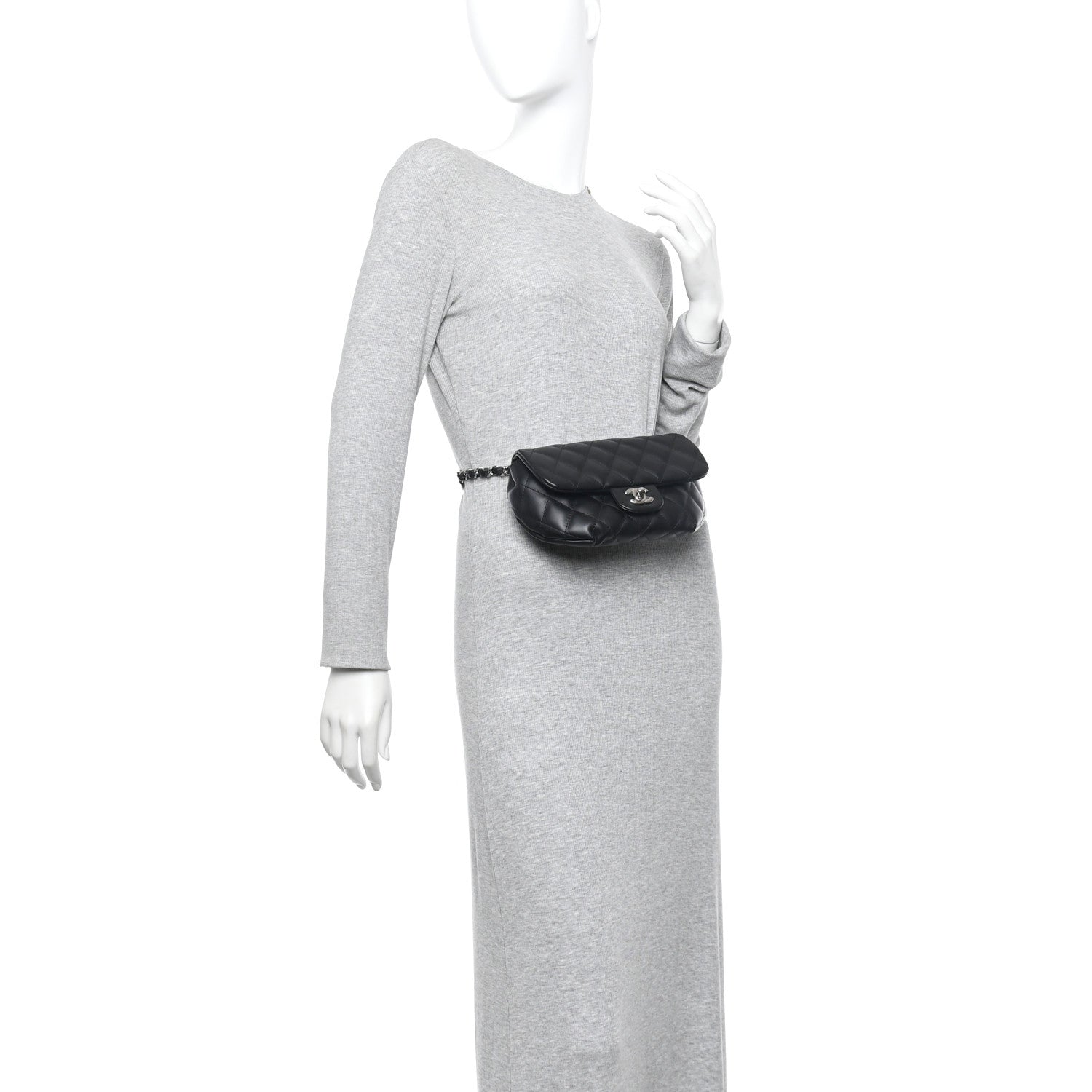 Calfskin Quilted CC Uniform Flap Belt Bag Black