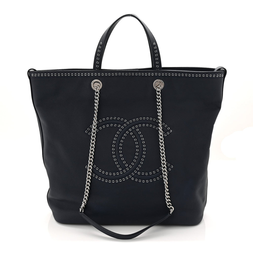 Calfskin Large Coco Eyelets Shopping Tote Navy