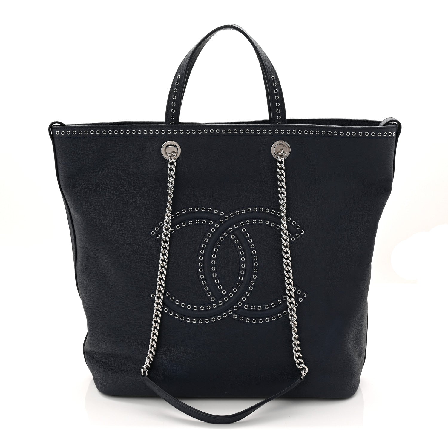 Calfskin Large Coco Eyelets Shopping Tote Navy
