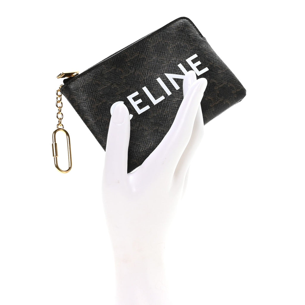 Triomphe Canvas Logo Coin and  Pouch With Hook Black