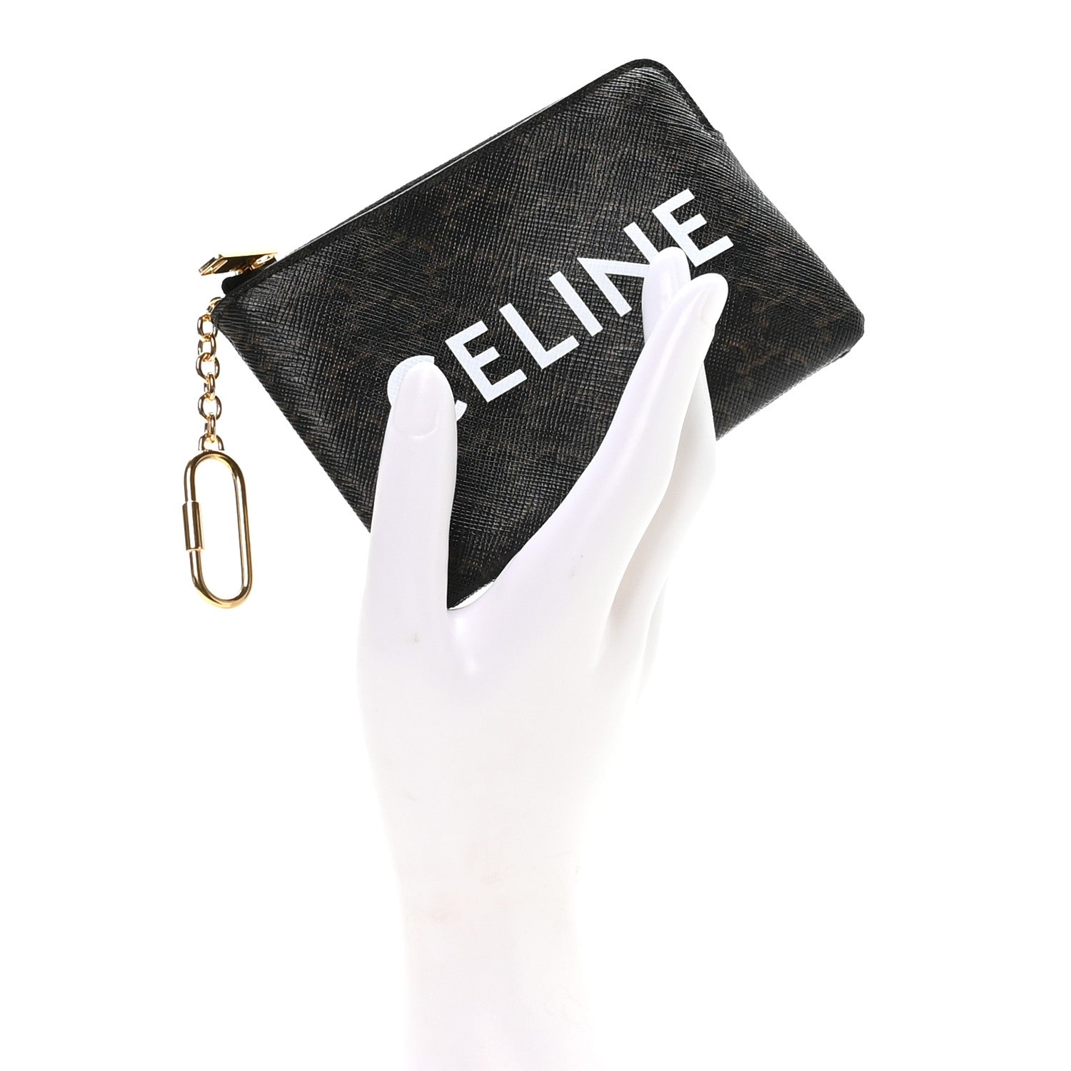Triomphe Canvas Logo Coin and  Pouch With Hook Black
