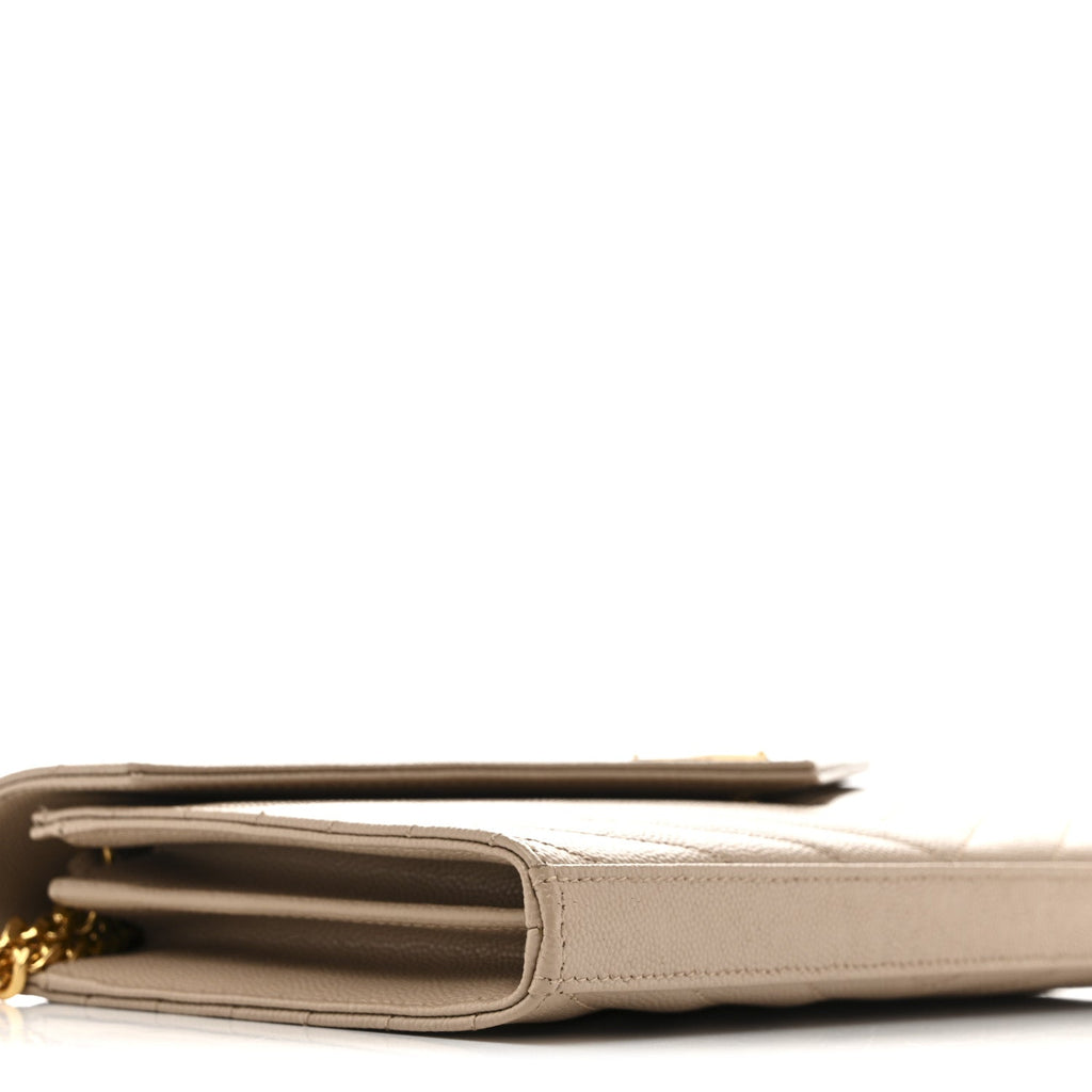 Grain De Poudre Matelasse Chevron Monogram Chain Wallet Dark Beige
