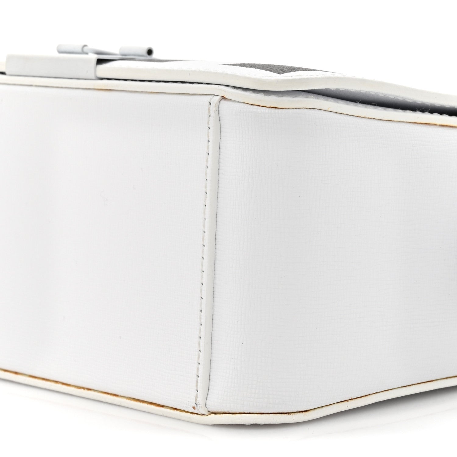 Saffiano Striped Mini Diag Binder Clip Bag White Black