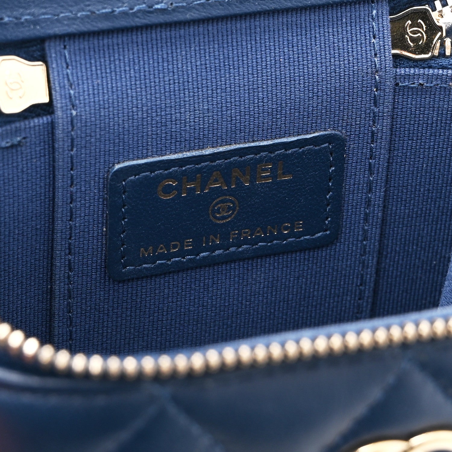 Lambskin Quilted Top Handle Mini Vanity Case With Chain Blue