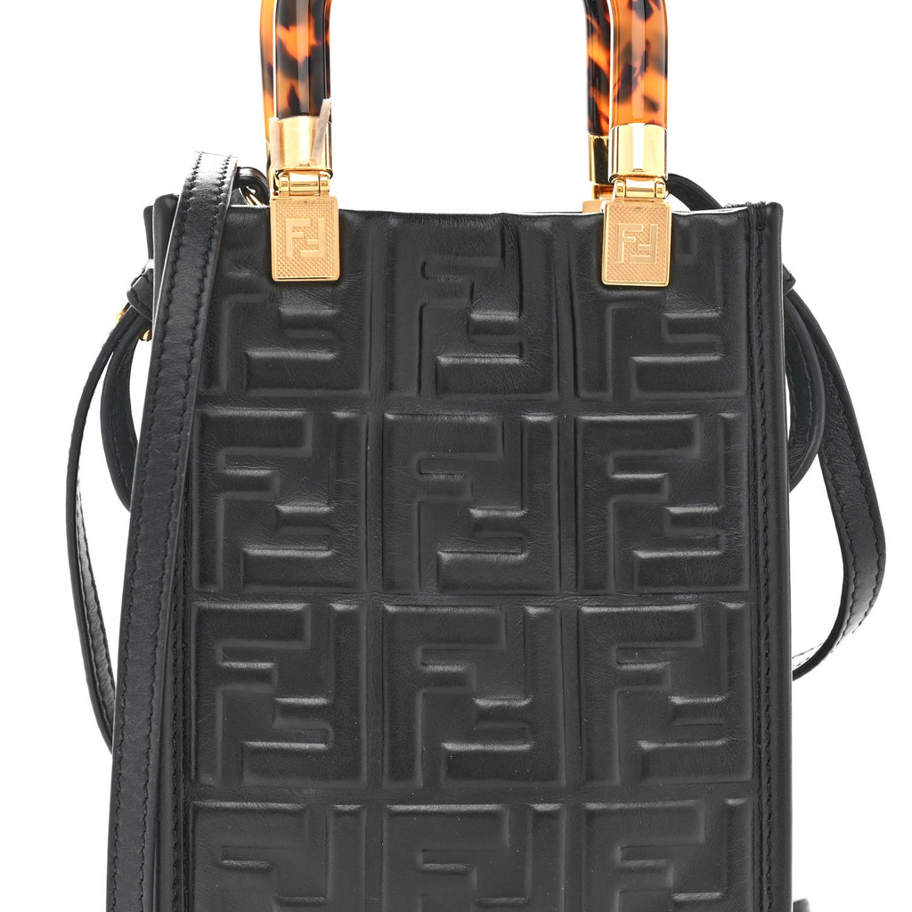 Vitello Plexiglass FF Embossed Mini Fendi Sunshine Shopper Tote Black