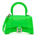 Shiny Calfskin Strass Crocodile Embossed Hourglass Top Handle Bag XS Fluo Green