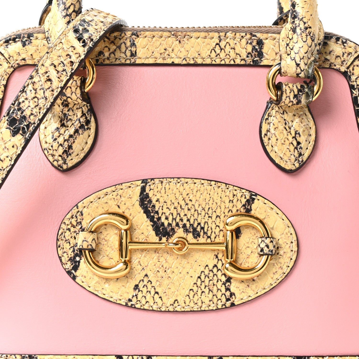 Snakeskin Boarded Plutone Calfskin Mini Horsebit 1955 Top Handle Bag Wild Rose Beige