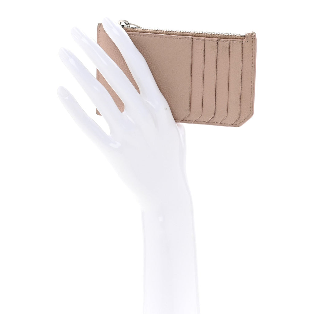 Grained Calfskin 5 Fragments Zip Pouch  Holder Rose Antic