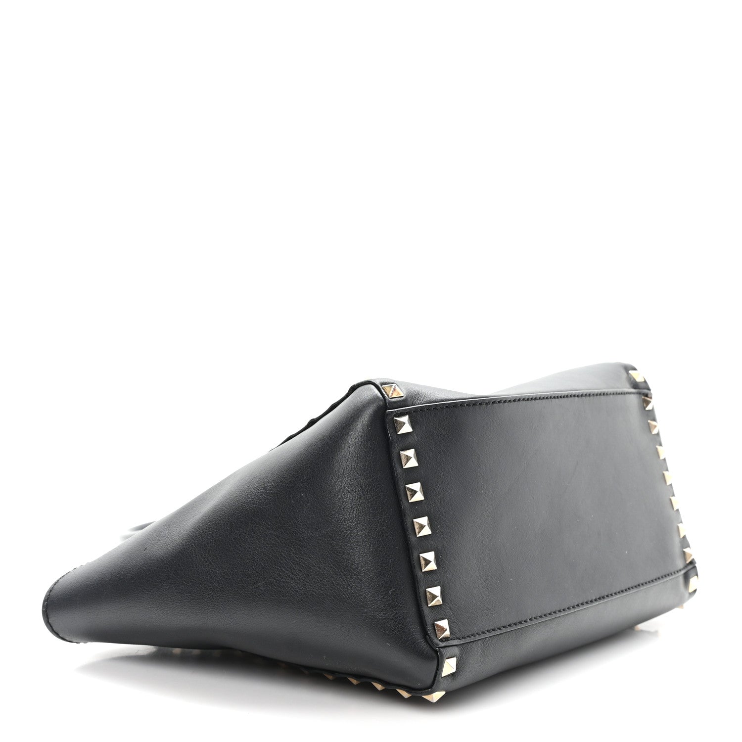 Vitello Small Rockstud Double Handle Tote Black