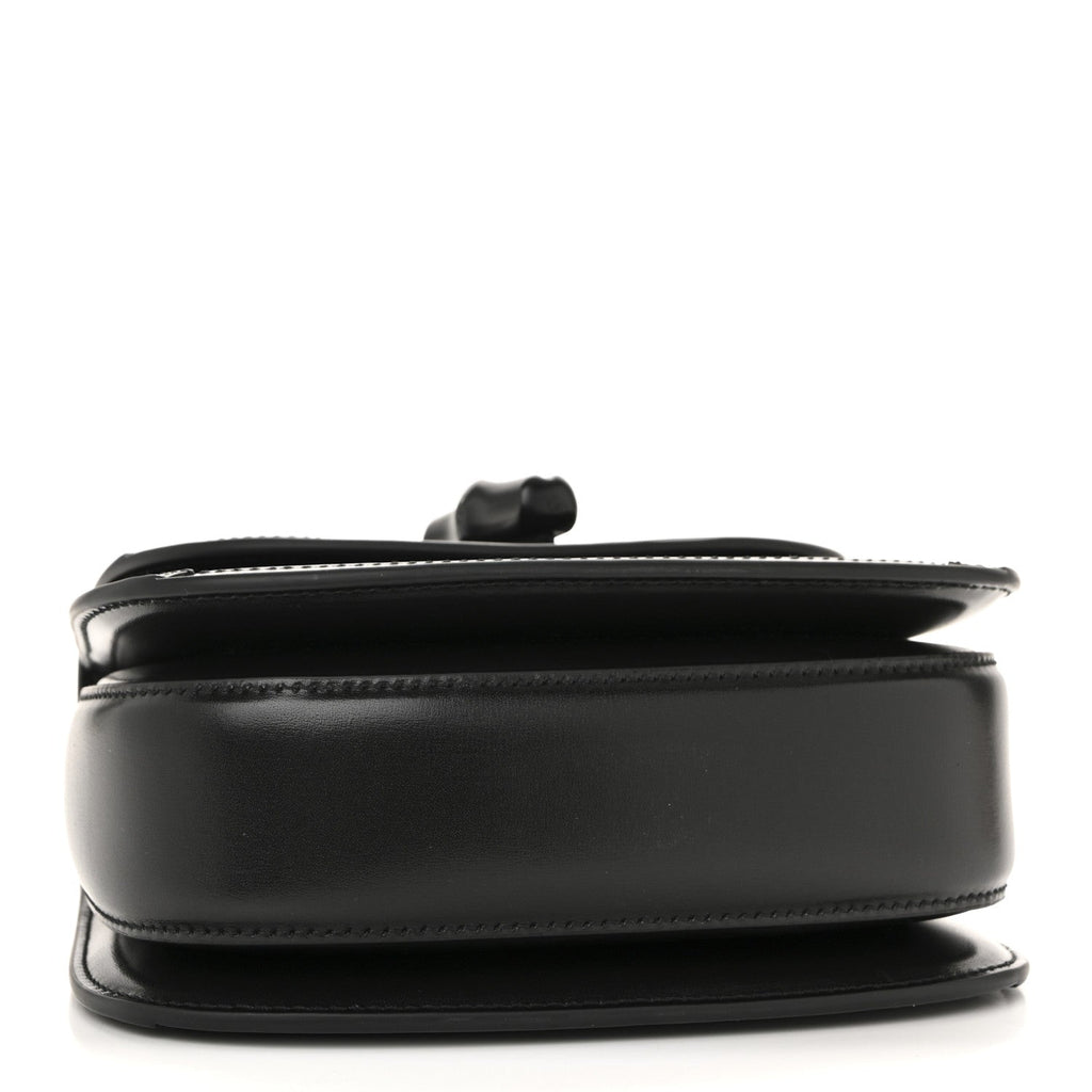 Moire Fabric Calfskin Rhinestone Monogram Monochrome Mini Bamboo 1947 Top Handle Chain Bag Black