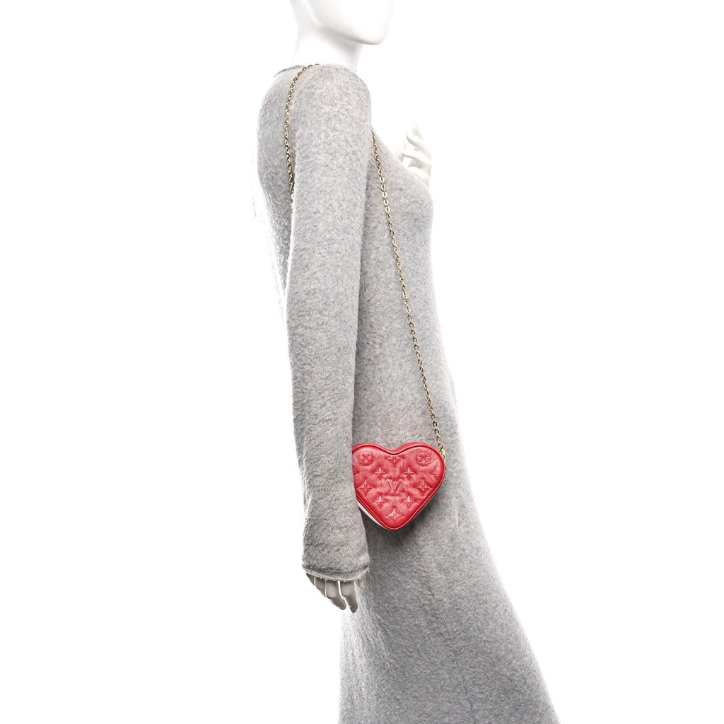 Lambskin Embossed Monogram Fall In Love Sac Coeur Heart Chain Bag Lipstick Red