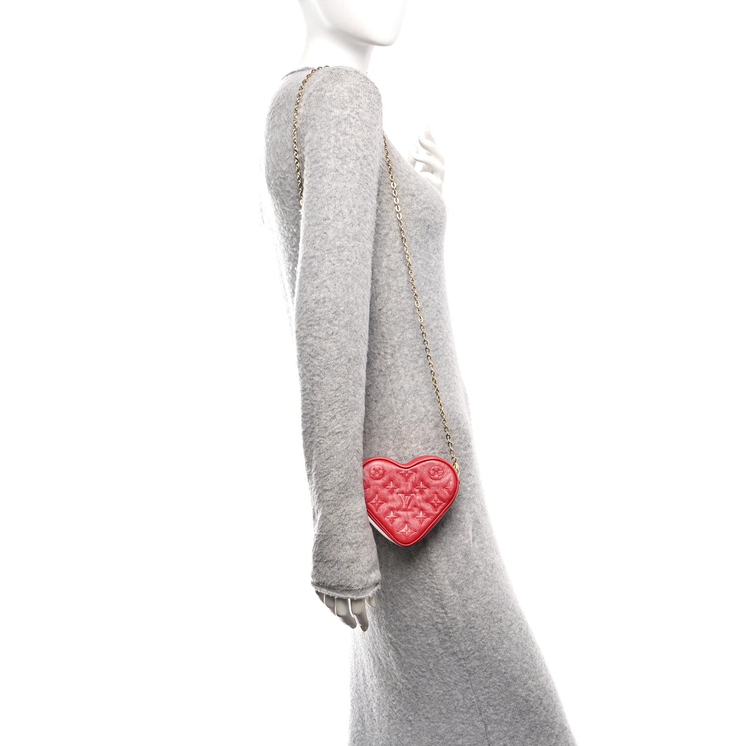 Lambskin Embossed Monogram Fall In Love Sac Coeur Heart Chain Bag Lipstick Red