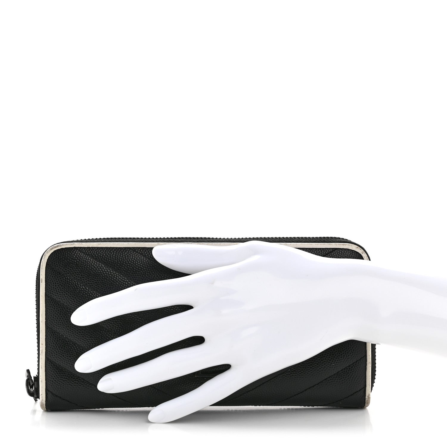 Grain De Poudre Matelasse Chevron Monogram Zip Around Wallet Black Dove White