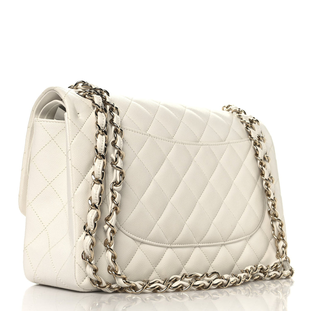 Caviar Quilted Jumbo Double Flap White
