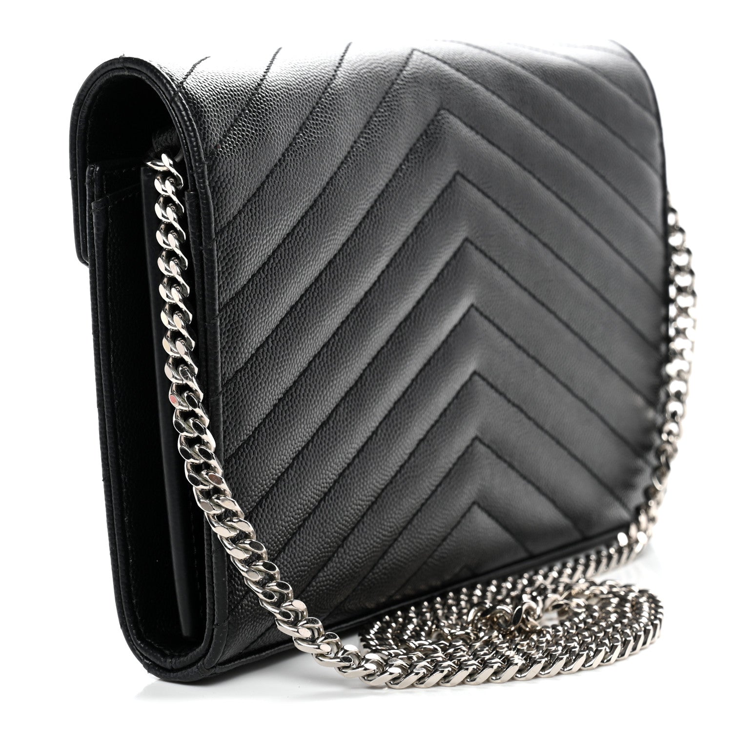 Grain De Poudre Matelasse Chevron Monogram Chain Wallet Black