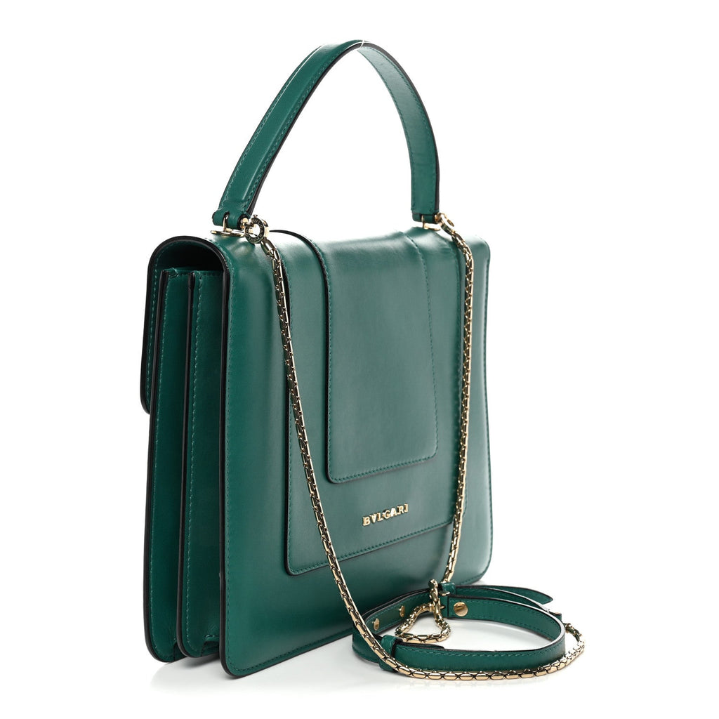 Calfskin Large Serpenti Forever Top Handle Emerald Green