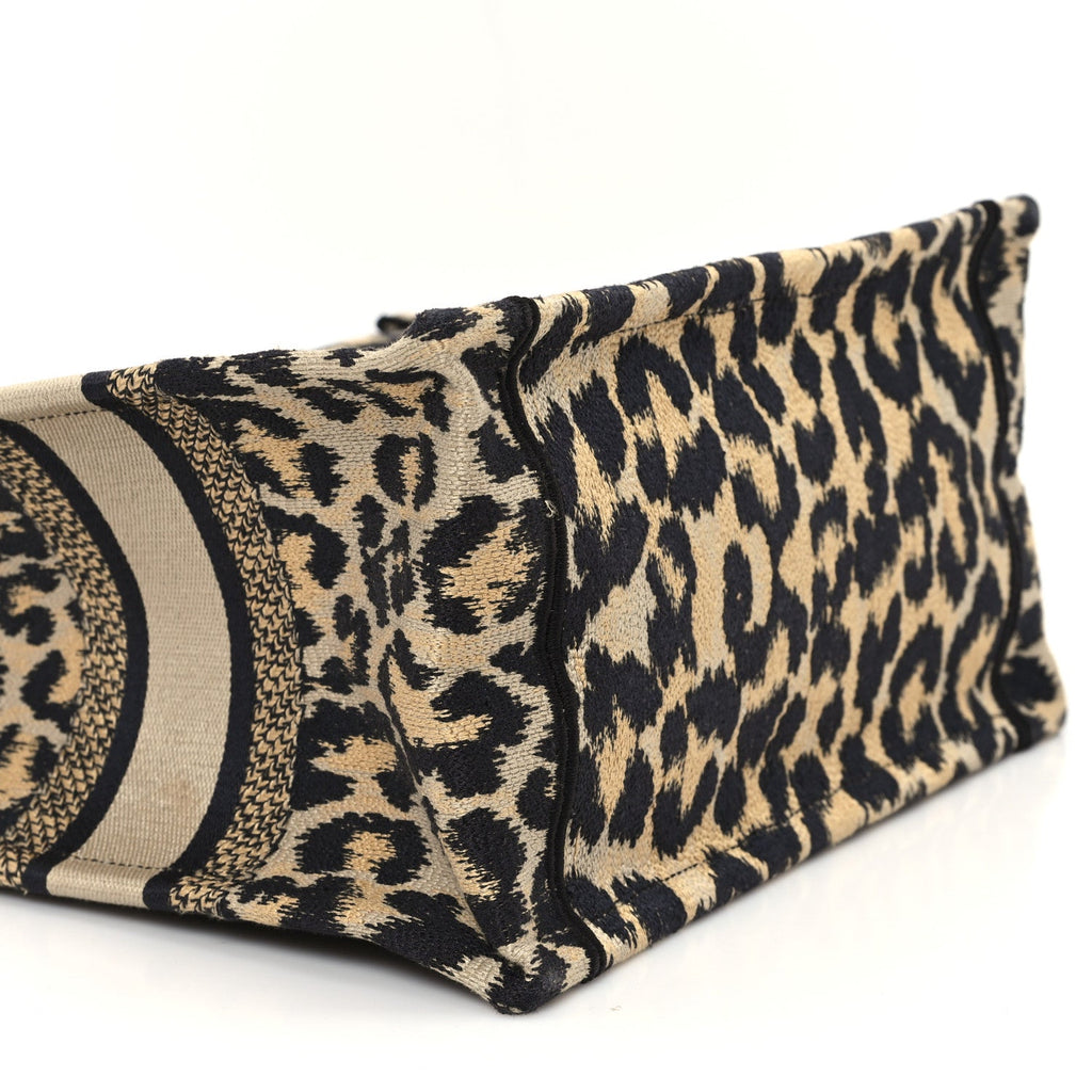 Canvas Mizza Embroidered Small Leopard Book Tote Beige
