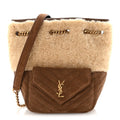 Shearling Suede Monogram Joe Nano Bucket Bag Dark Cigar Natural Beige