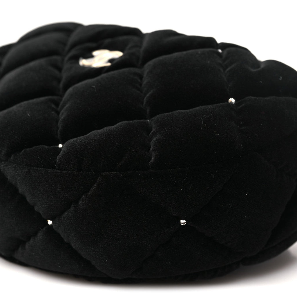 Velvet Diamanté Quilted Pocket Pouch Hobo Black