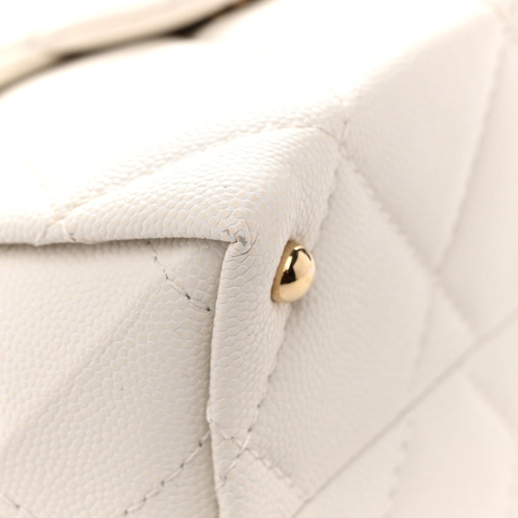 Caviar Quilted Mini Retro Twist Top Handle Flap White