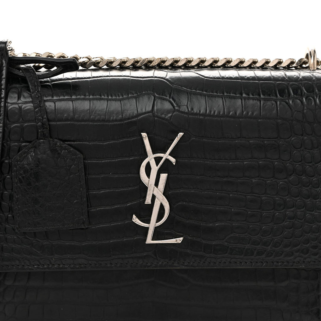 Calfskin Crocodile Embossed Medium Monogram Sunset Black