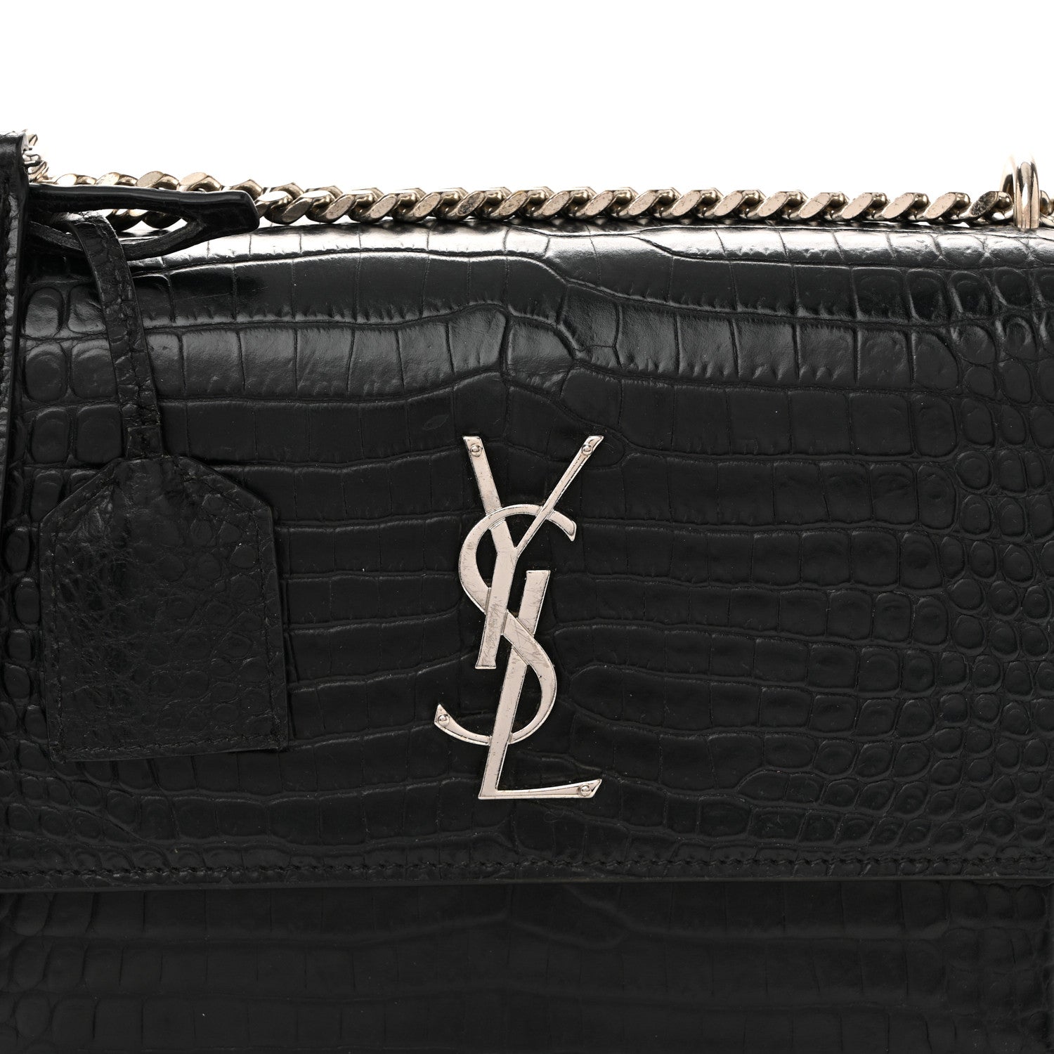 Calfskin Crocodile Embossed Medium Monogram Sunset Black