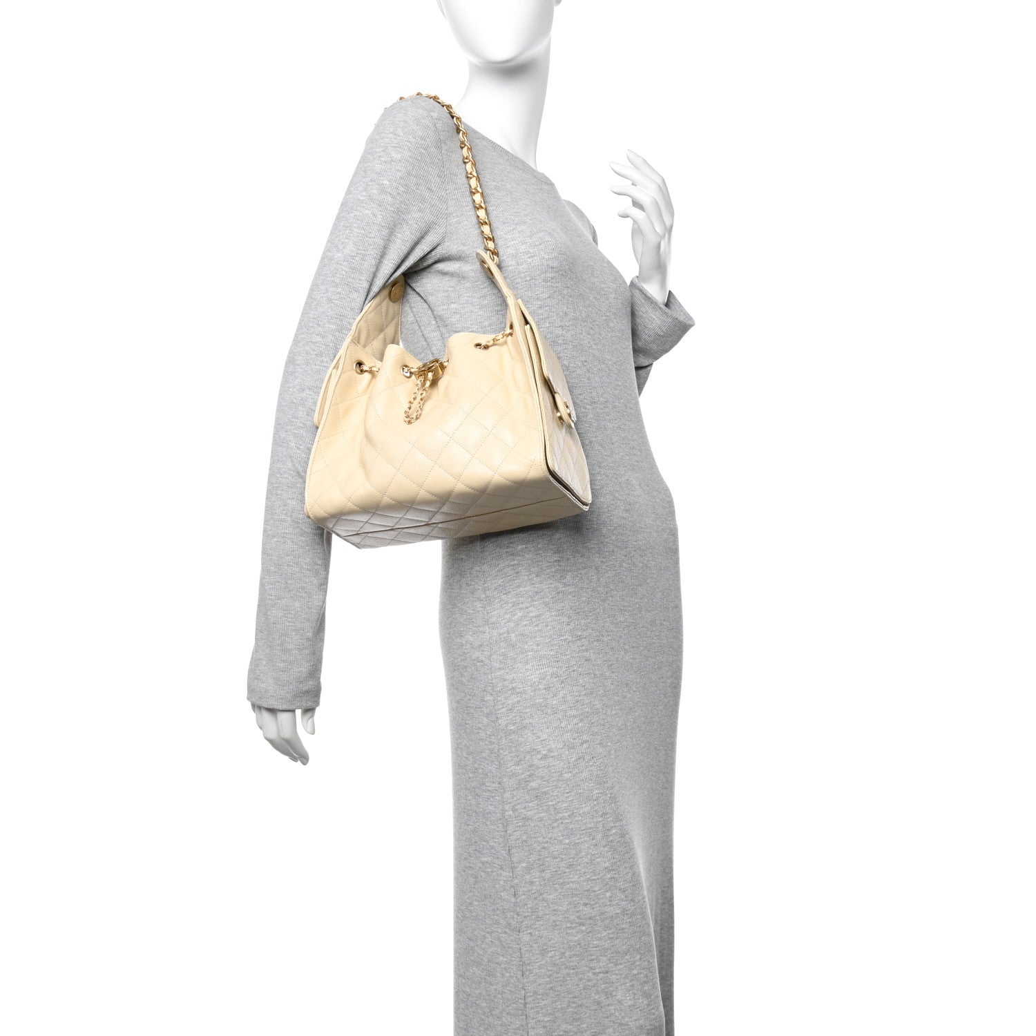 Caviar Quilted Small Chanel 25 Handbag Light Beige