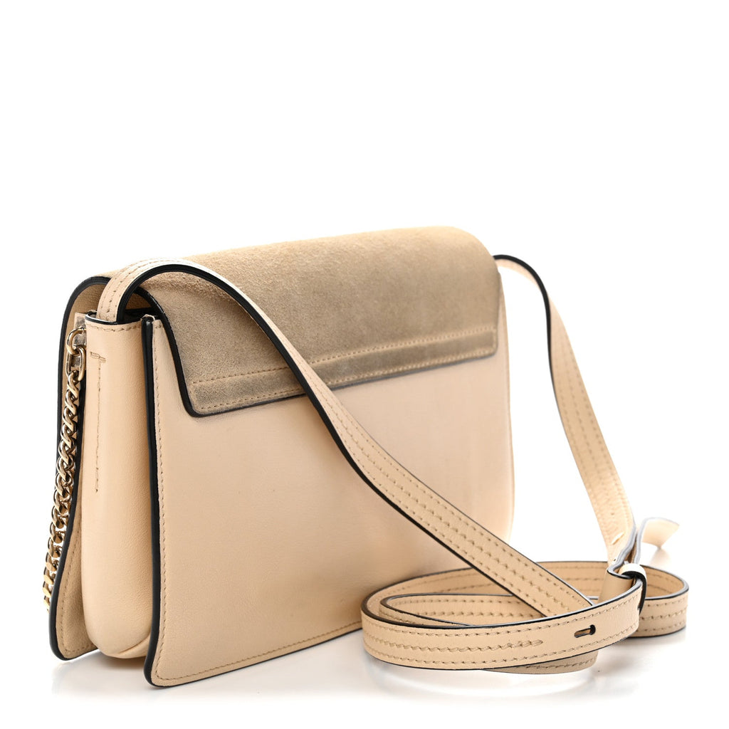 Suede Calfskin Small Faye Shoulder Bag Pearl Beige
