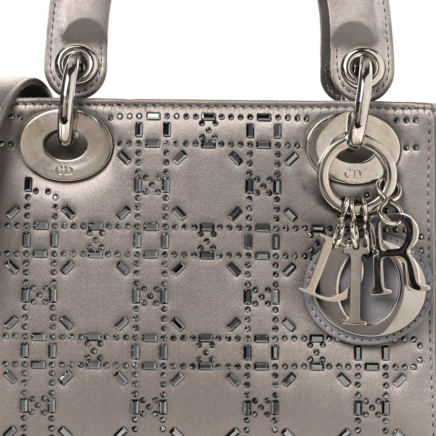 Satin Crystal Cannage Mini Lady Dior Gray