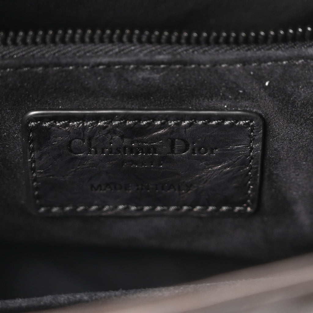 Crinkled Calfskin Cannage Medium Lady Dior Black