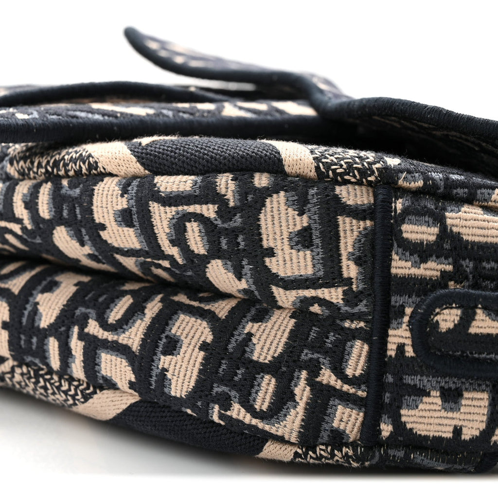 Oblique Embroidered Saddle Bag Blue